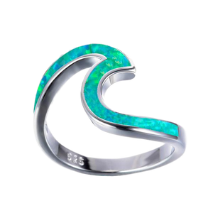 Green Fire Opal Wave Ring