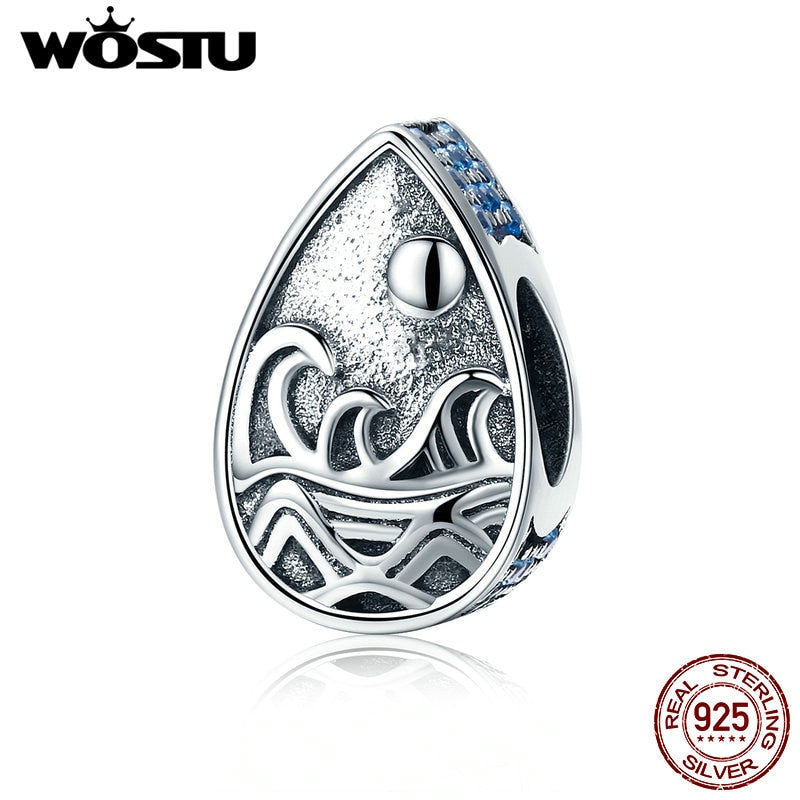 WOSTU Hot Sale Real 925 Sterling Silver Vintage Sunrise Waves Pear Beads Fit Charm Bracelet DIY Beads Jewelry Gift  CQC453