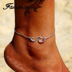 FAMSHIN Fashion Multilayer Beach Anklets For Women Vintage Beach Sea Waves Pendant Anklet Bracelet Charm Chain Foot Jewelry 2018