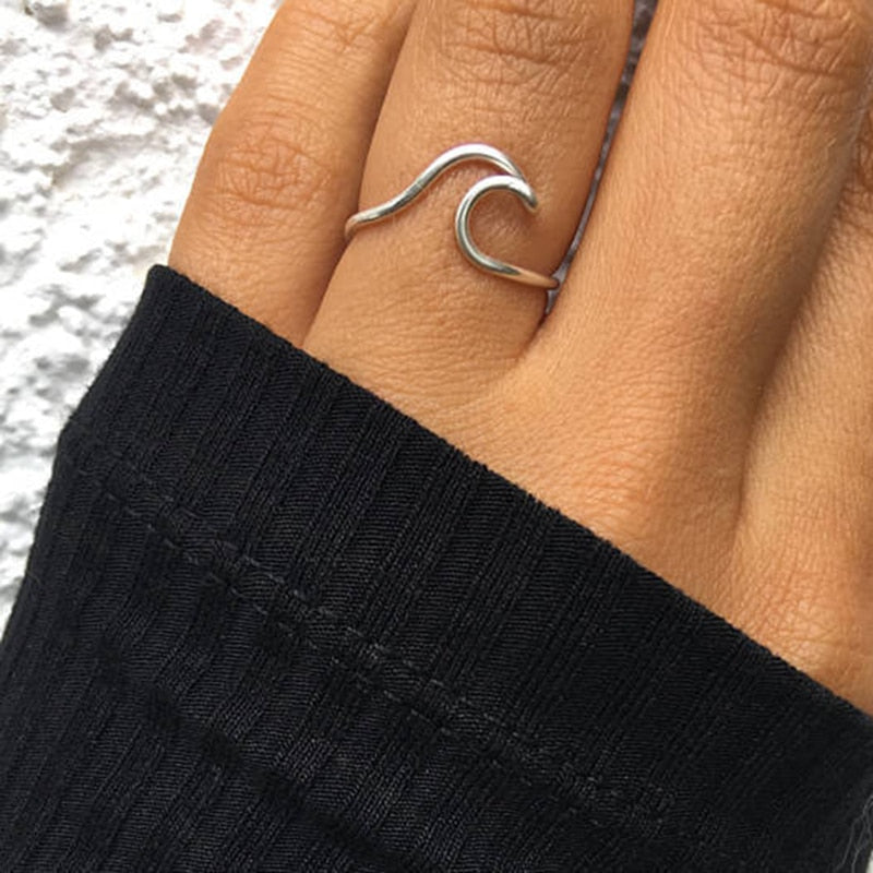 Antique Rose Gold Silver Wave Rings for Women Simple Metal Surfer Midi Ring Knuckle Surf Rings Ocean Wire Ring